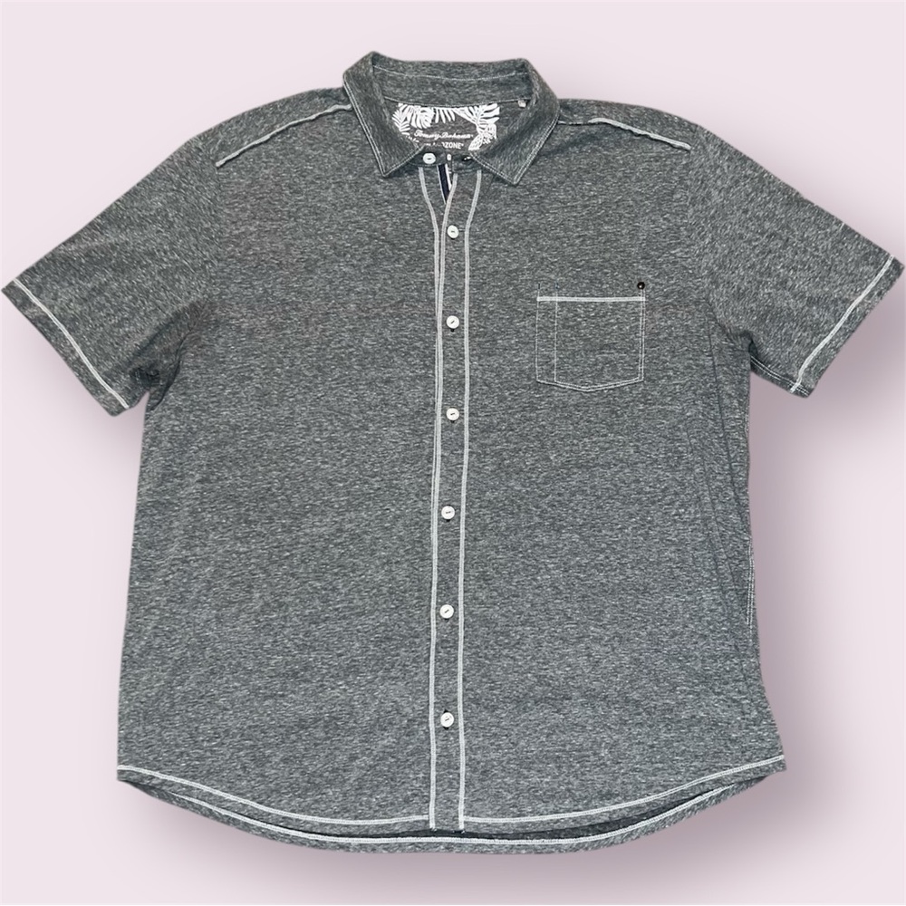 Tommy Bahama Island Zone Button Up Shirt Short Sleeve Gray Men’s XL